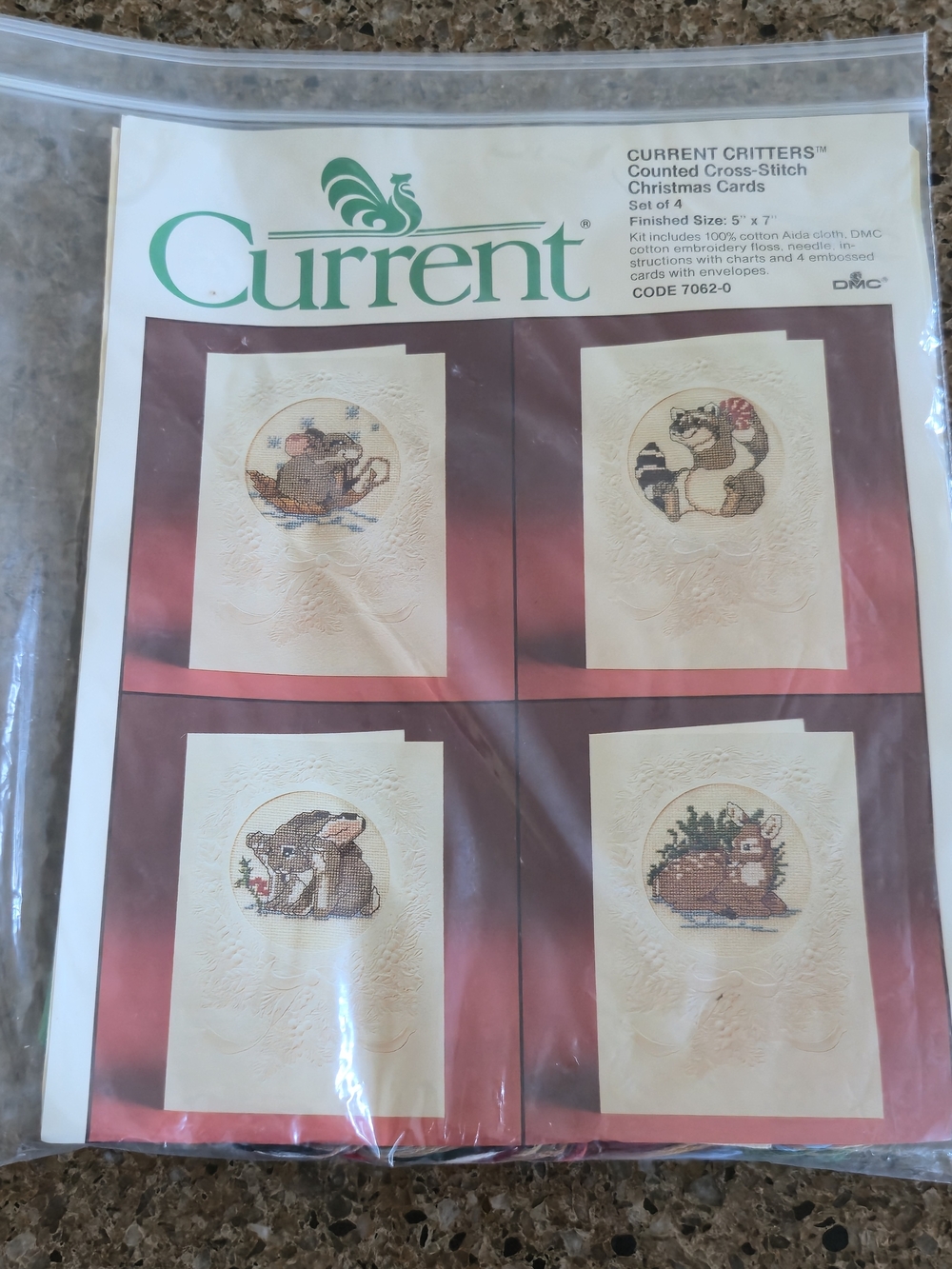 Vintage Current Critters Counted Cross Stitch Christmas Cards Kit Set of 4